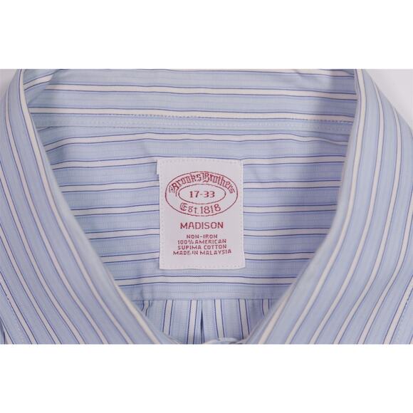 Brooks Brothers Madison Non-Iron Light Blue Striped Cotton Dress Shirt 17-33 - Picture 6 of 7